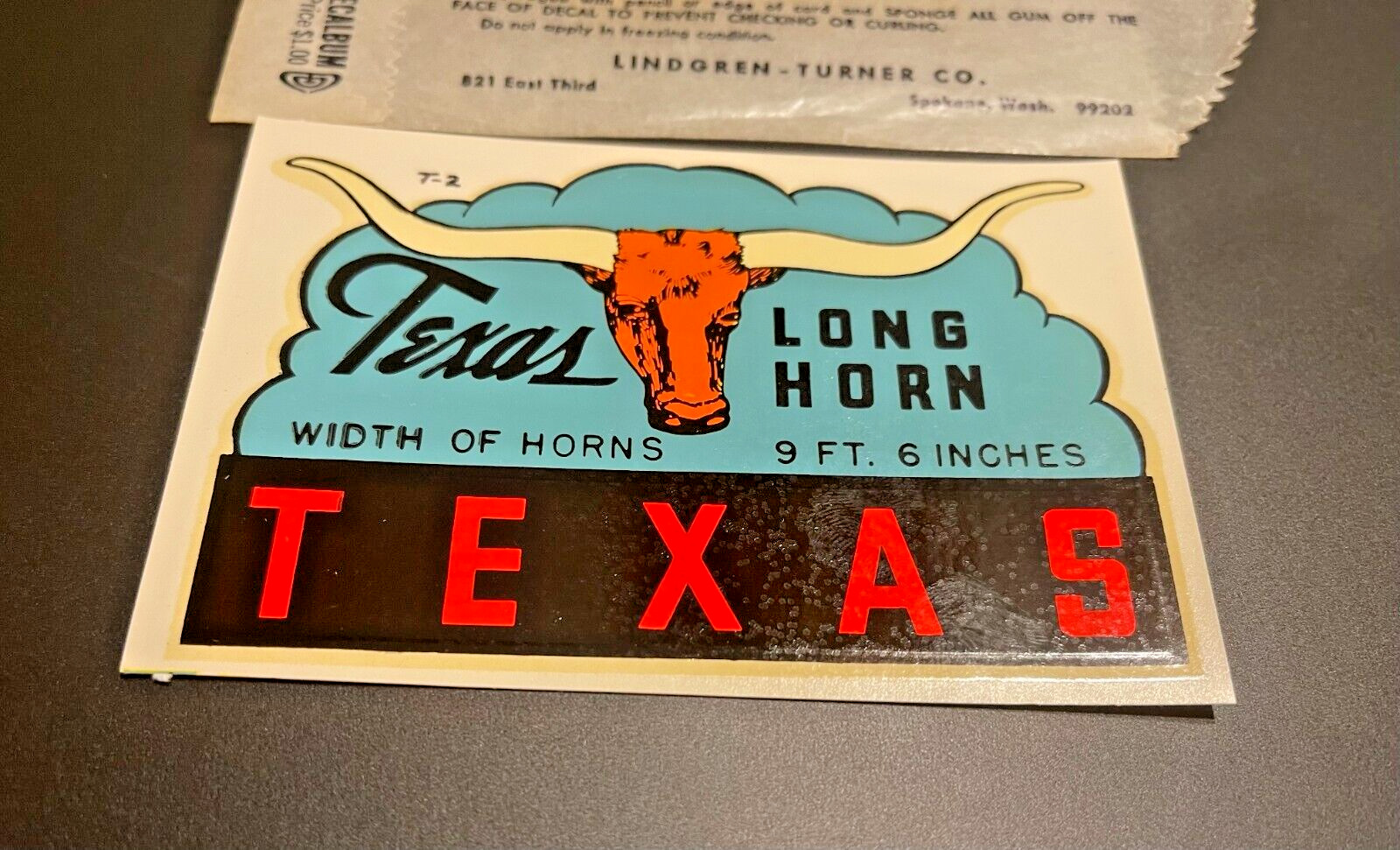 Vintage Texas Long Horn State Souvenir Travel Luggage Decal LIndgren Turner Co
