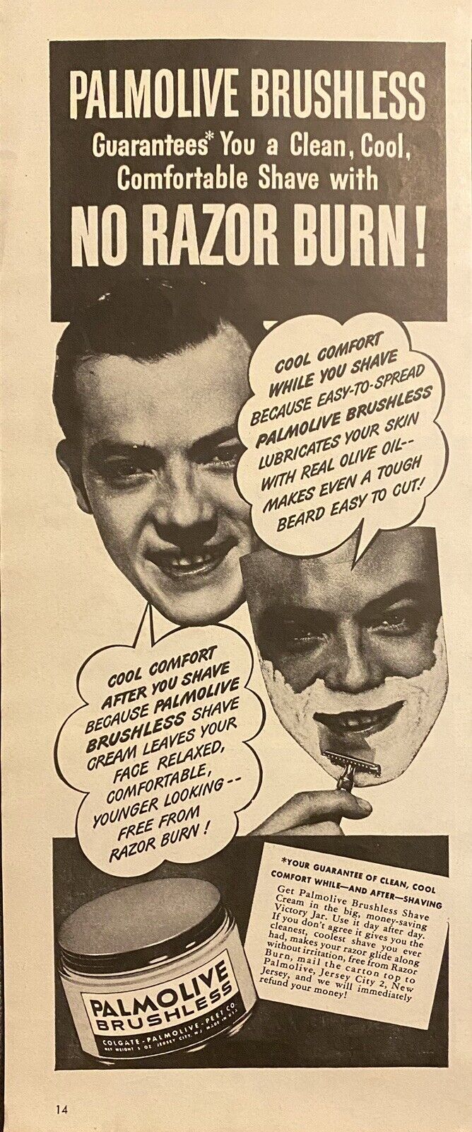 Veg Print Ad 1944 Colgate-Palmolive Brushless Shave Cream Retro Bath Home Art