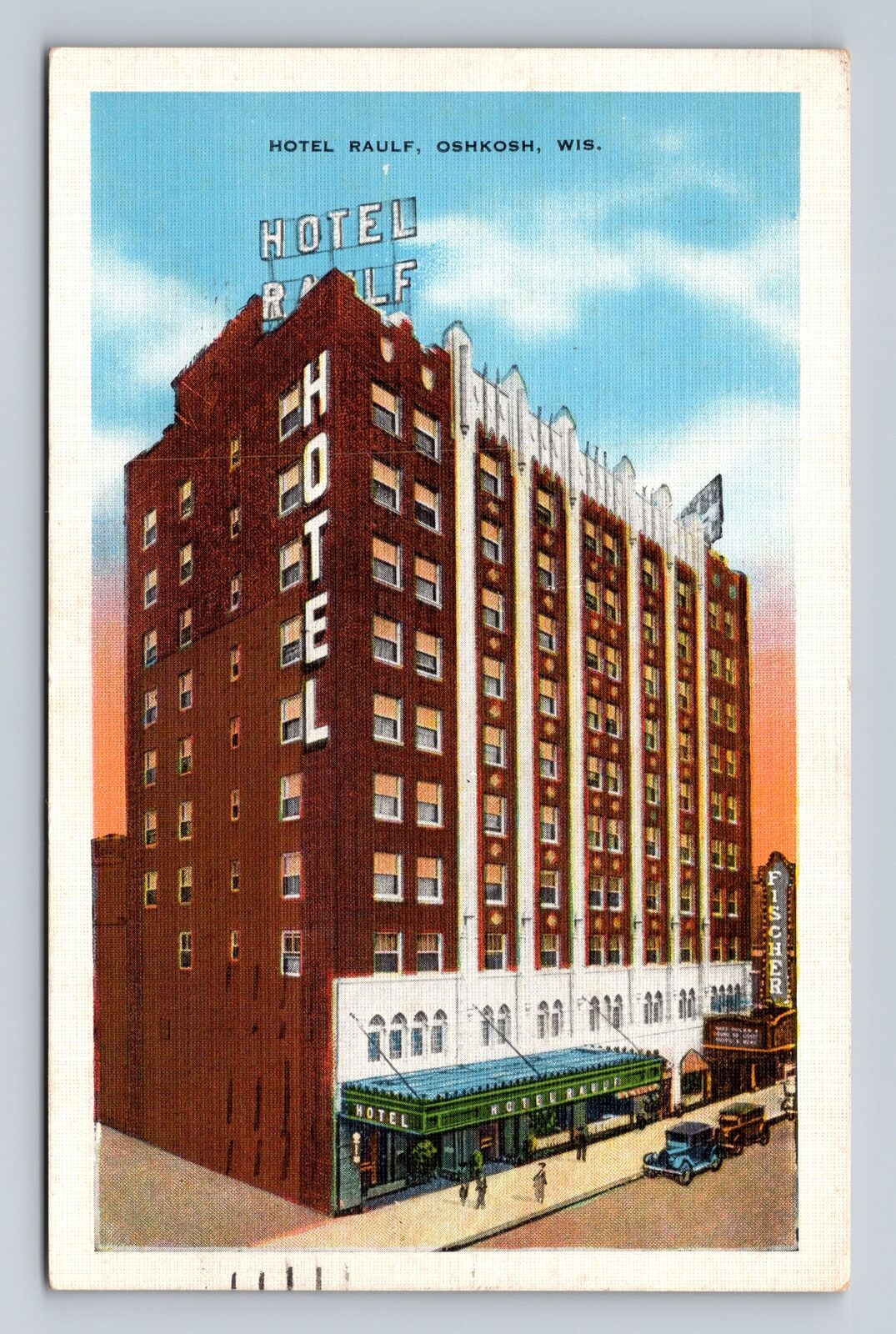 Oshkosh WI-Wisconsin, Hotel Raulf Advertising, Antique, Vintage c1936 Postcard