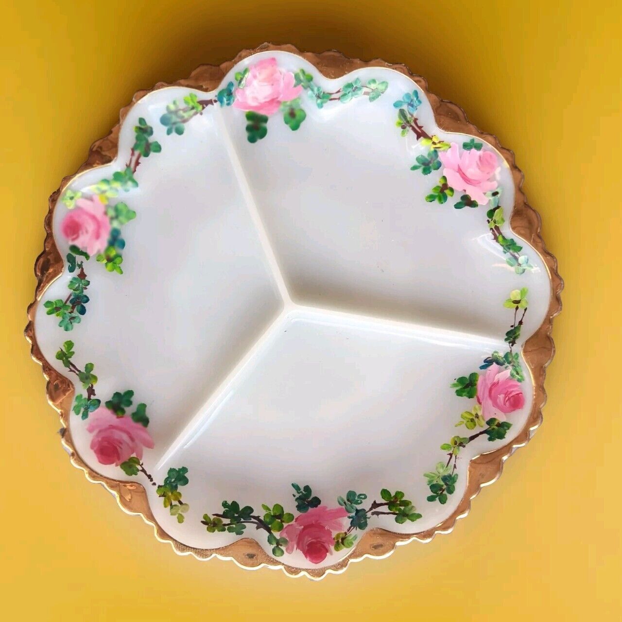 Vintage Floral  plate appetizers party snack nuts Handpainted 