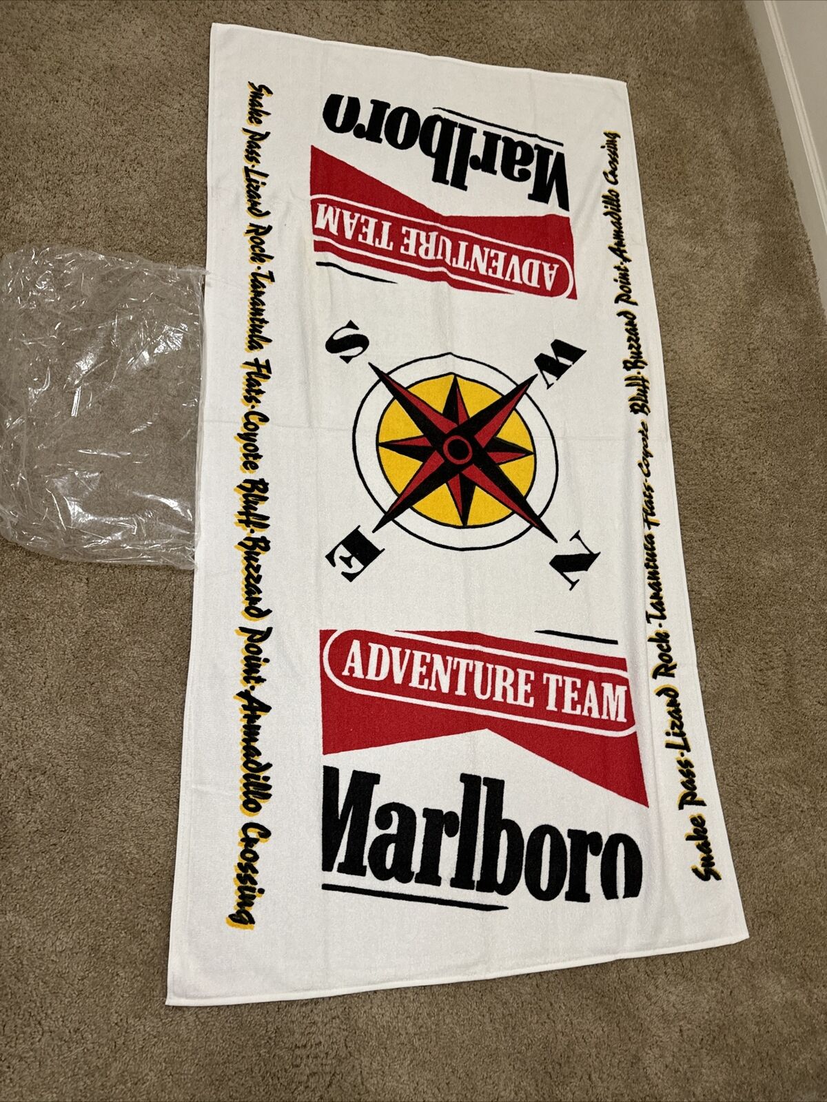 Vintage Marlboro Adventure Team Compass Beach Towel 65” x 35