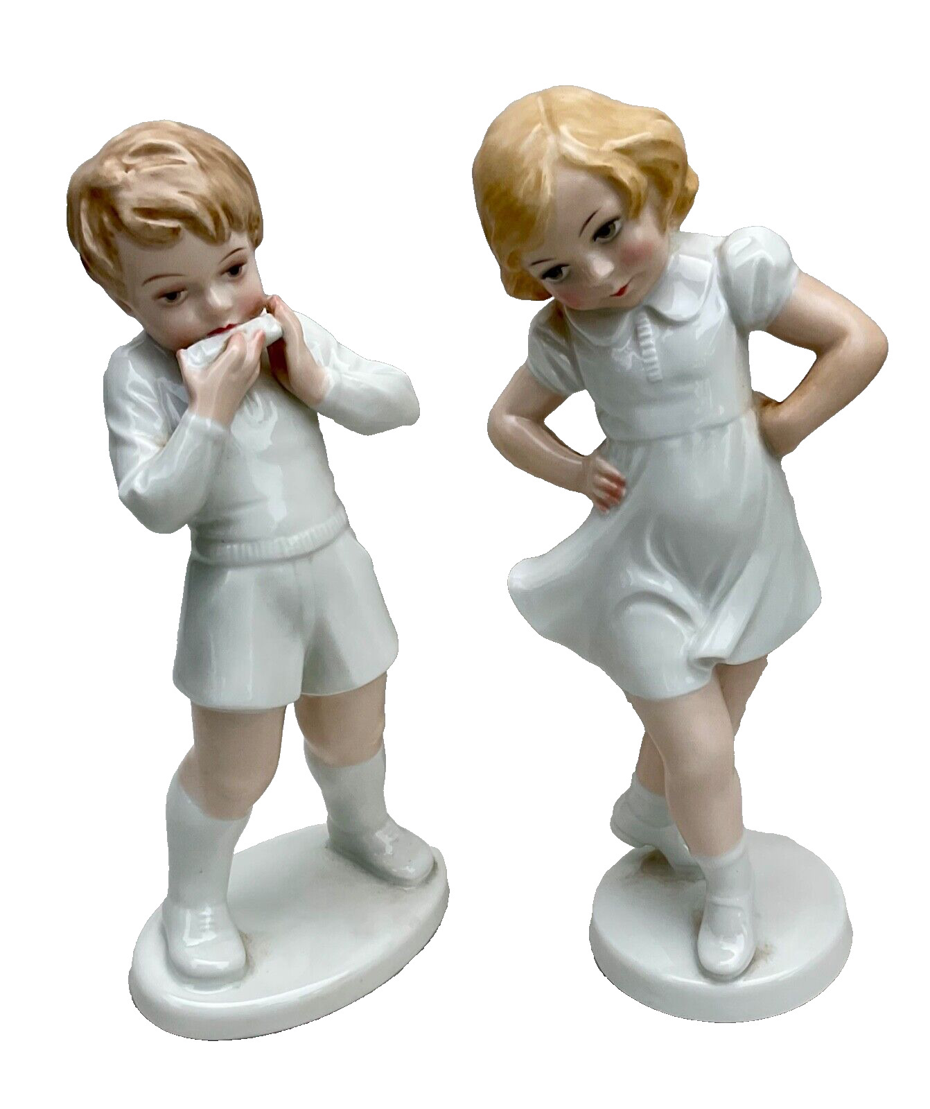 RARE Gustav Oppel Rosenthal figurines boy with harmonica & dancing girl