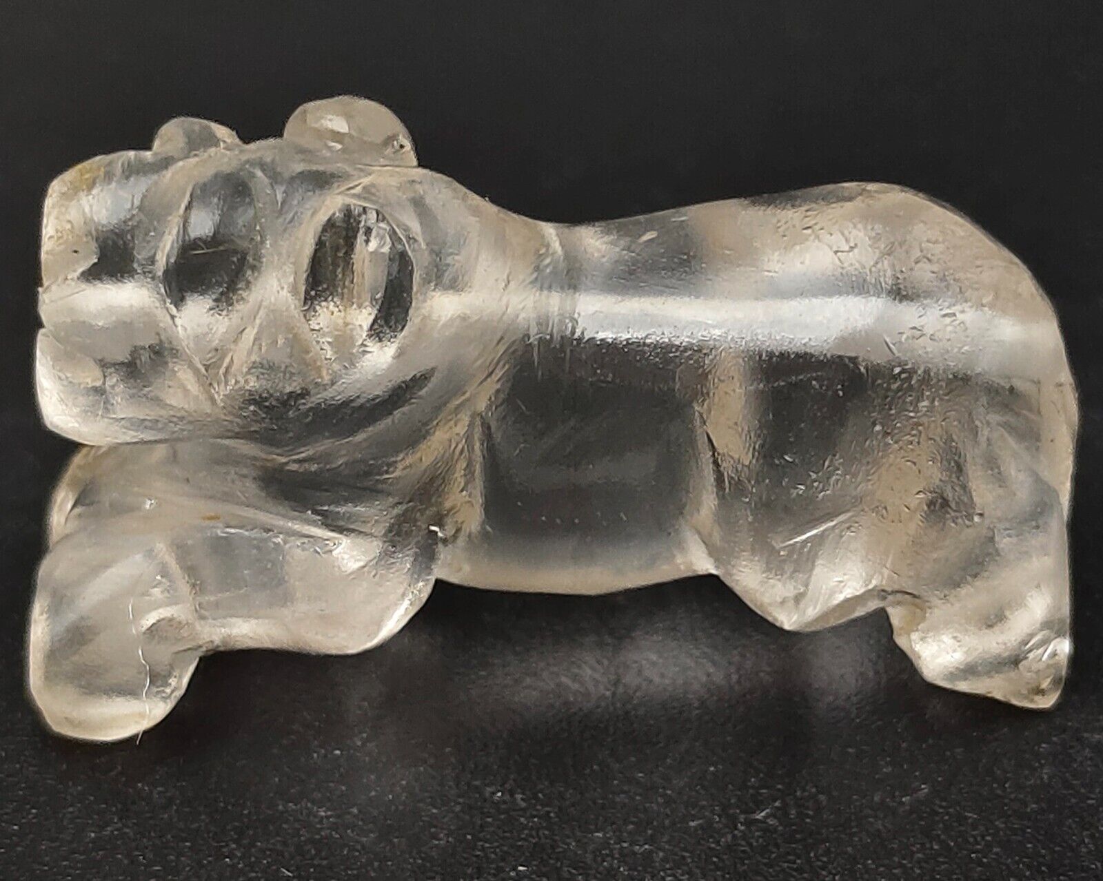 Ancient Old Clear Crystal Quartz Stone Hand Carved Tiger Healing Bead #CP421