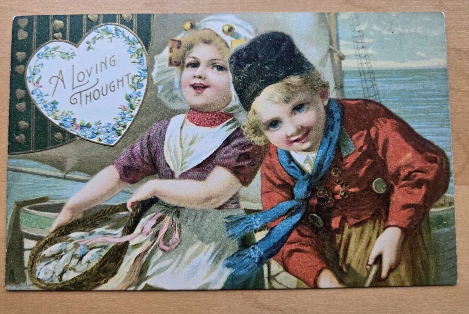 Winsch Valentine\'s Day Postcard Of Dutch Children Fishing