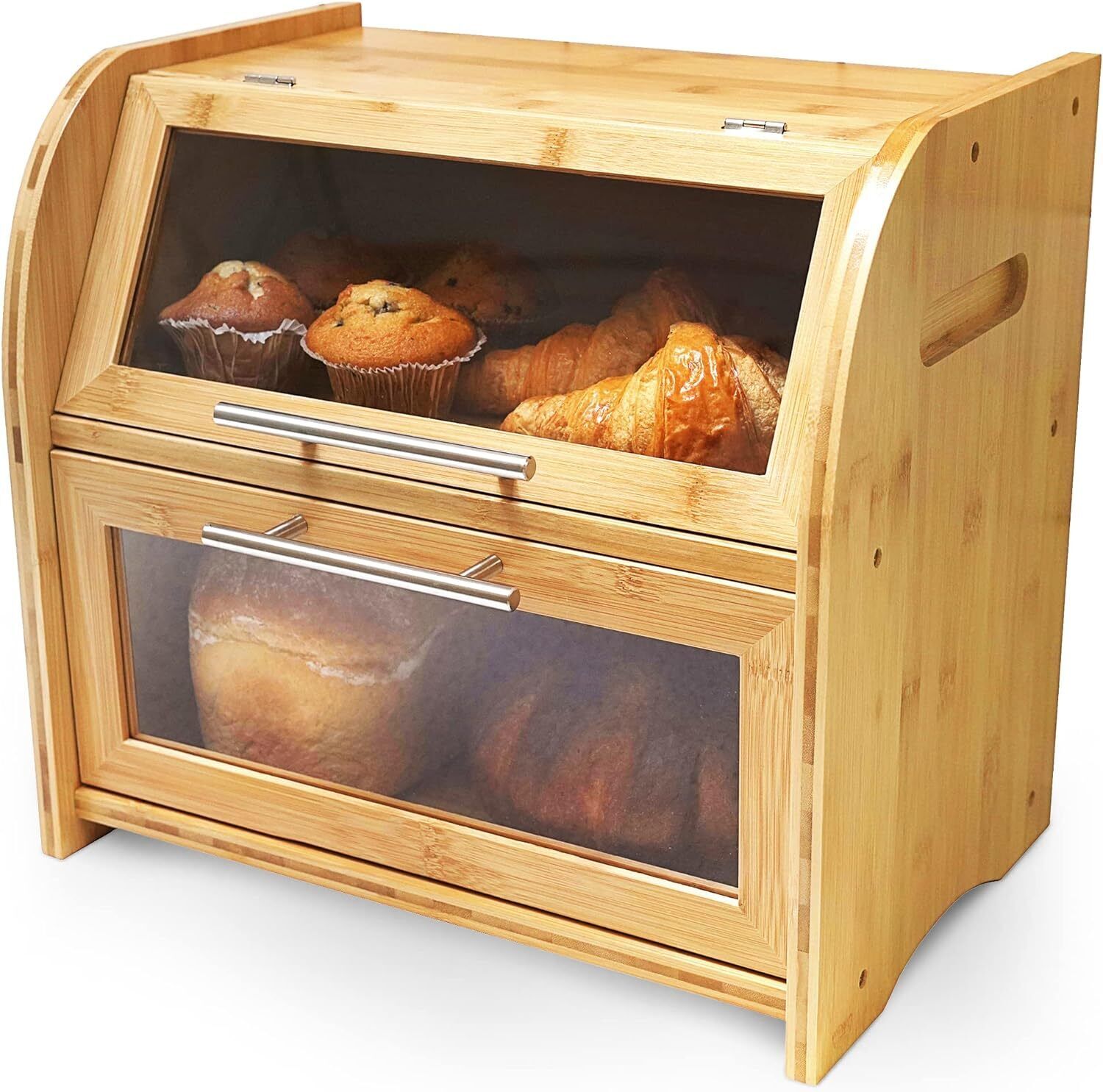 Extra Large 2-Shelf Wooden Bread Storage Container with, Self Assembly