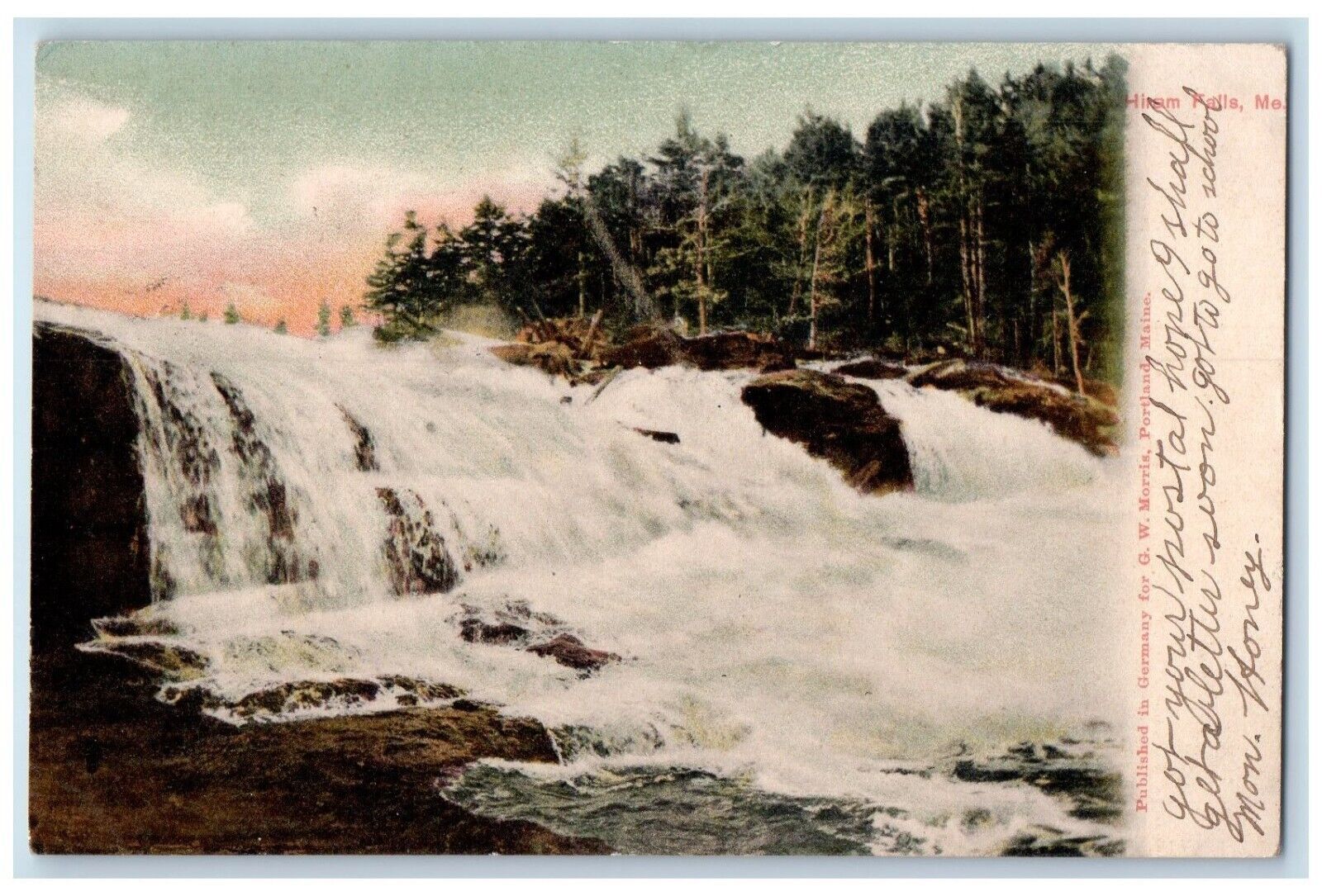 1906 Hiram Falls River Lake Cliff Trees Exterior Maine Vintage Antique Postcard