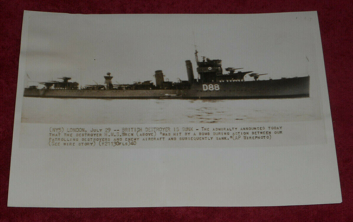 1940 Press Photo WWII British Destroyer \