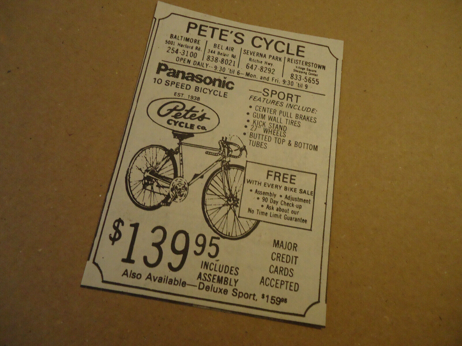 Panasonic Bicycle 1974 newspaper ad