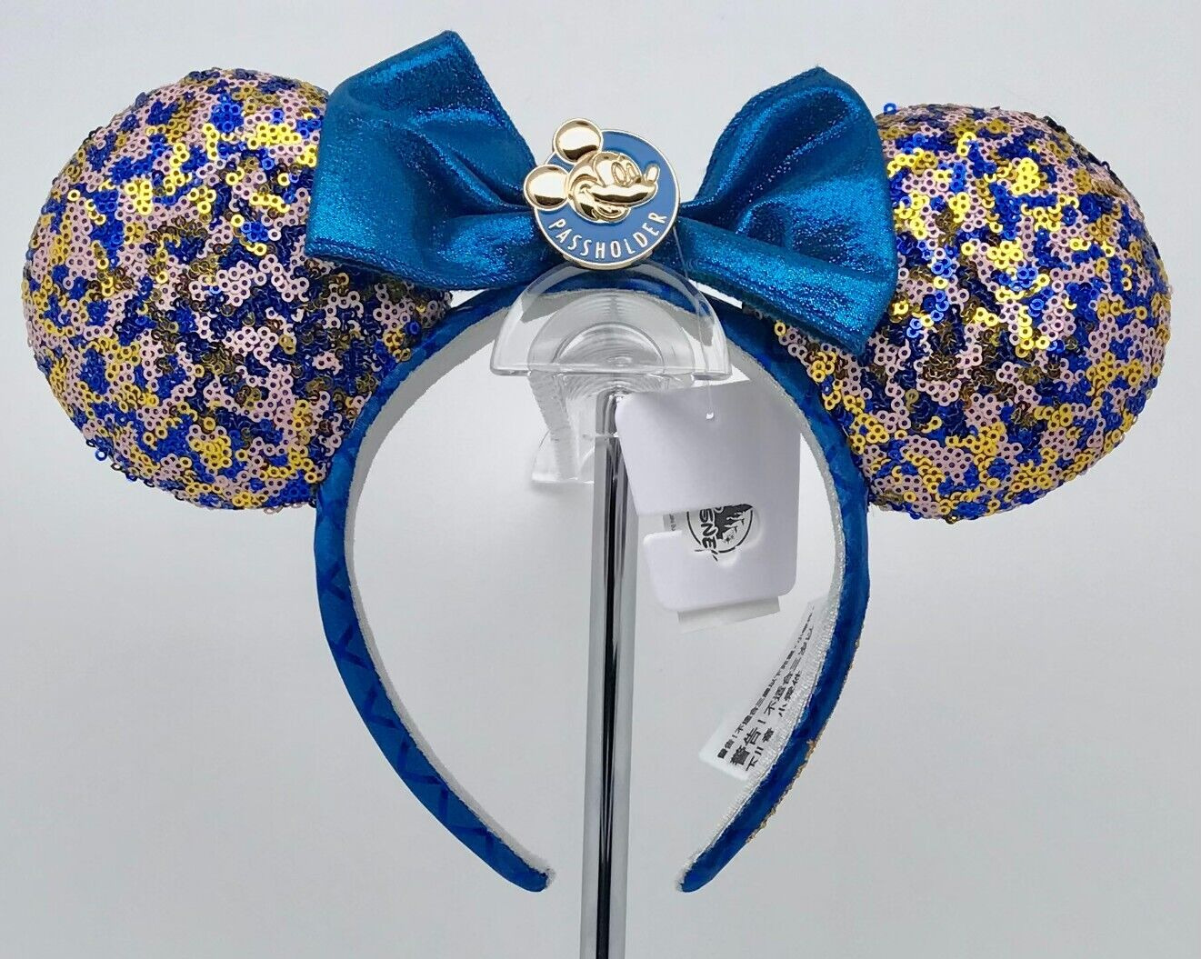 DISNEY PARKS 2021 ANNUAL PASSHOLDER BLUE SEQUINED MINNIE MOUSE BOW EARS NEW