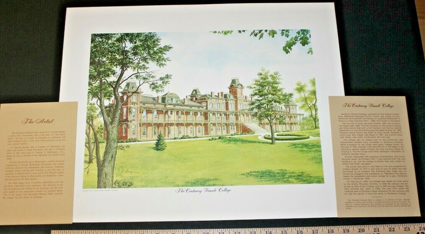 1974 Cleveland Tennessee Centenery Female College E. Howard Burger Signed Print