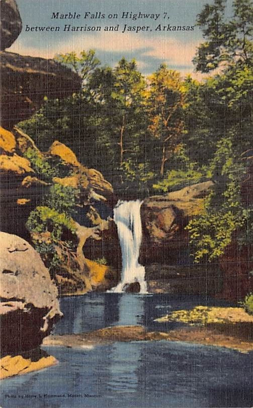 Postcard AR: Marble Falls, Highway 7, Arkansas, Vintage Linen, Unposted