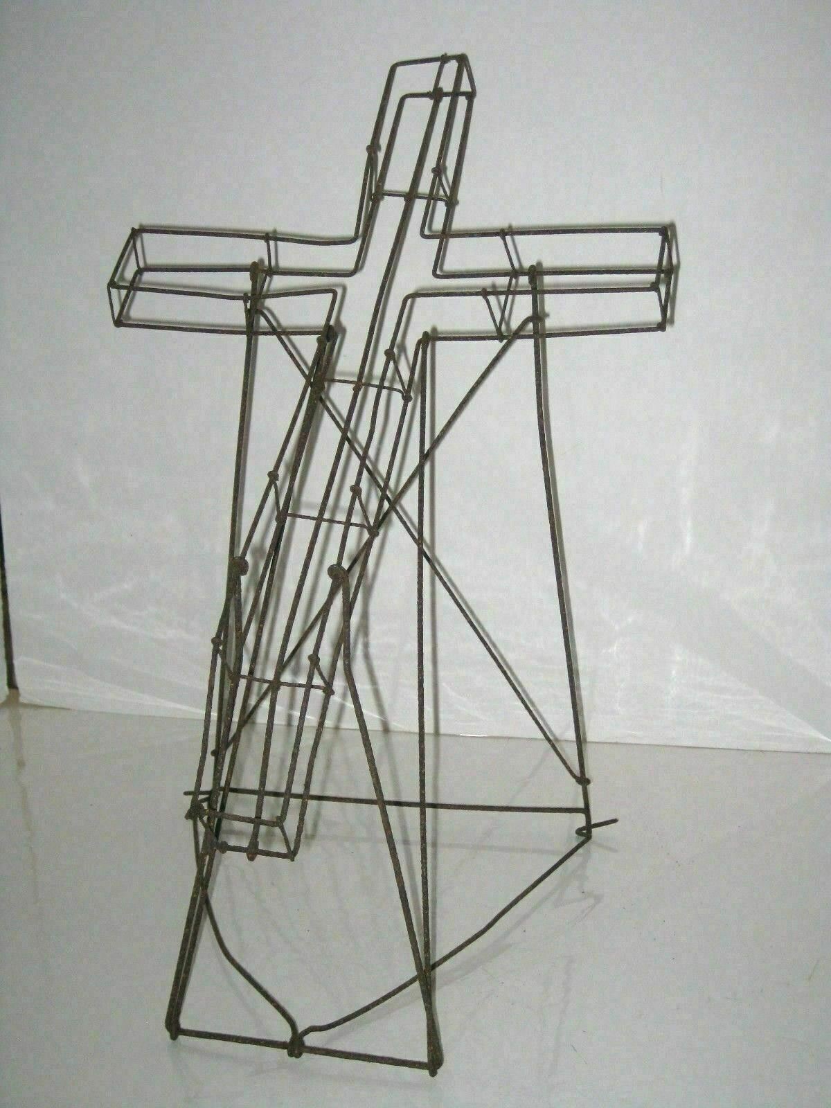 Antique Primitve Metalware  Wire Form  Crucifix Cross Display Circa 1920\'s