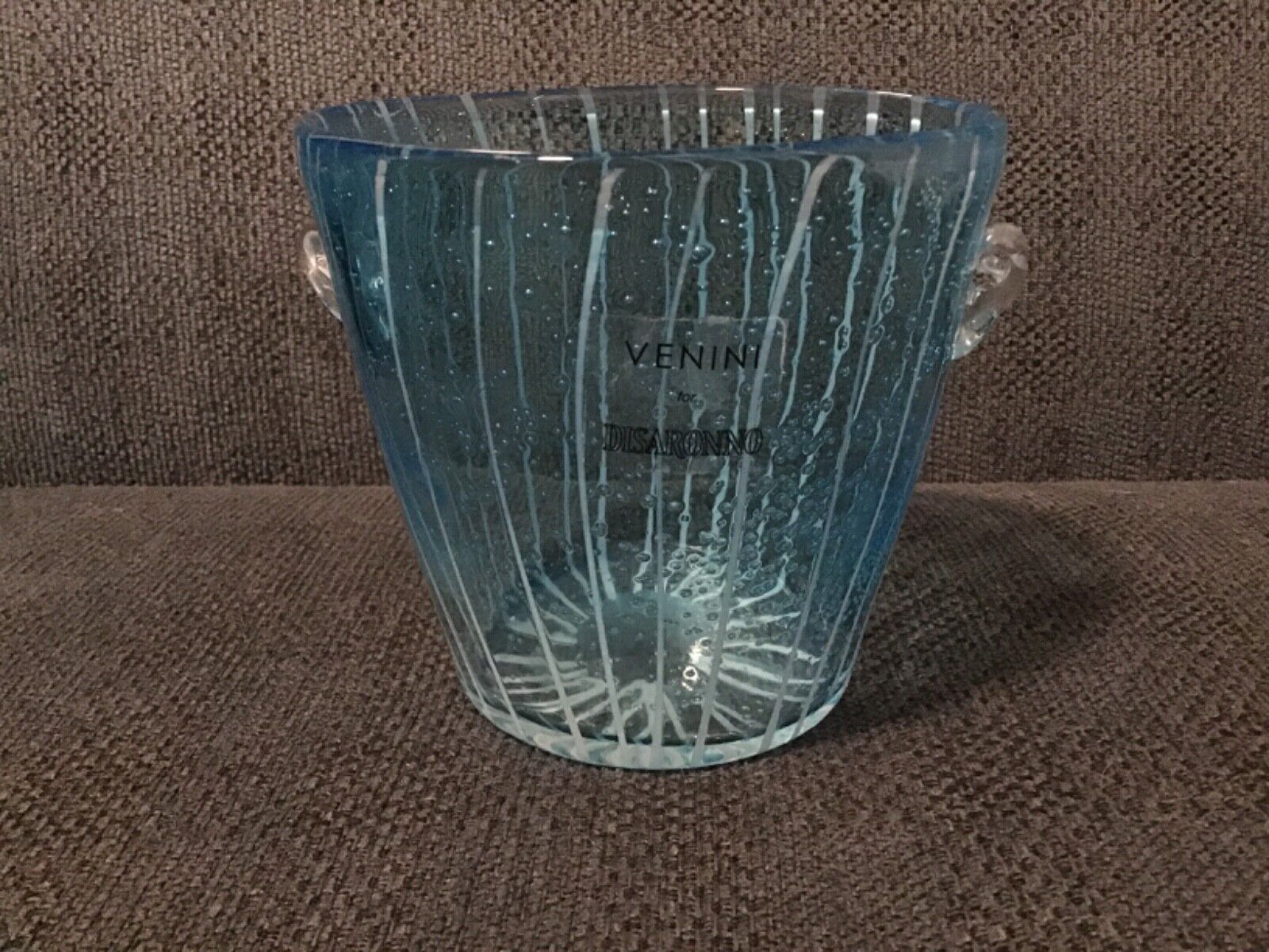 Art Glass Venini For Disaronno Murano Fine Venetian Handblown Blue Ice Bucket 