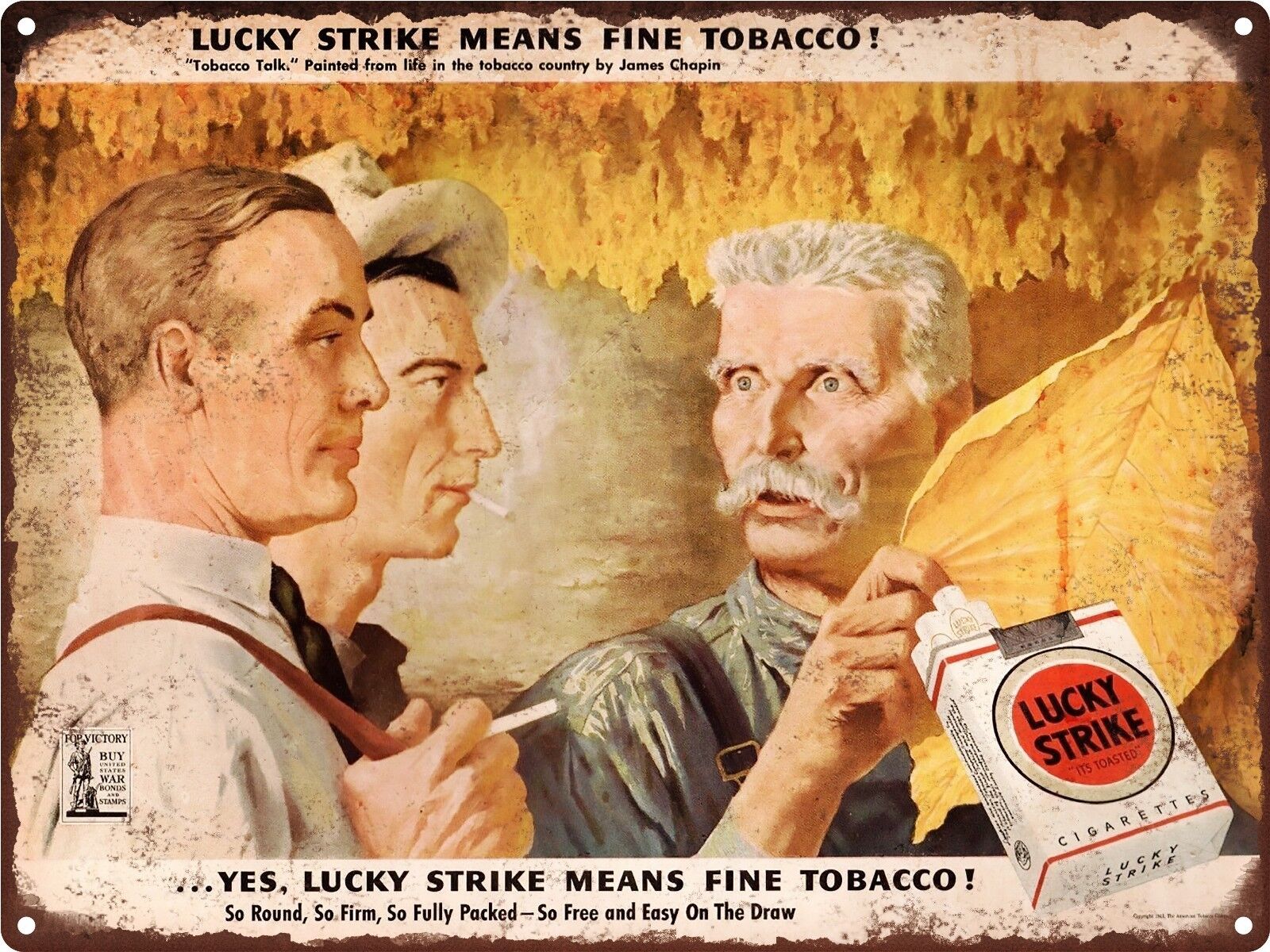 1943 Lucky Strike Cigarettes Fine Tobacco Chapin Metal Sign Repro 9x12\