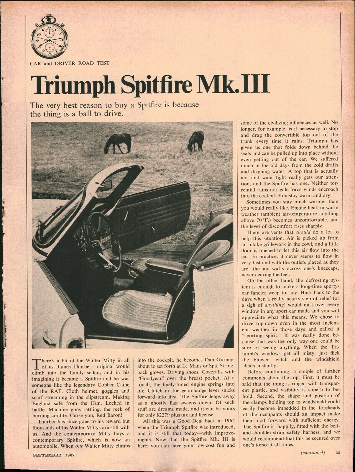 1967 TRIUMPH SPITFIRE MK III 5 pg Article