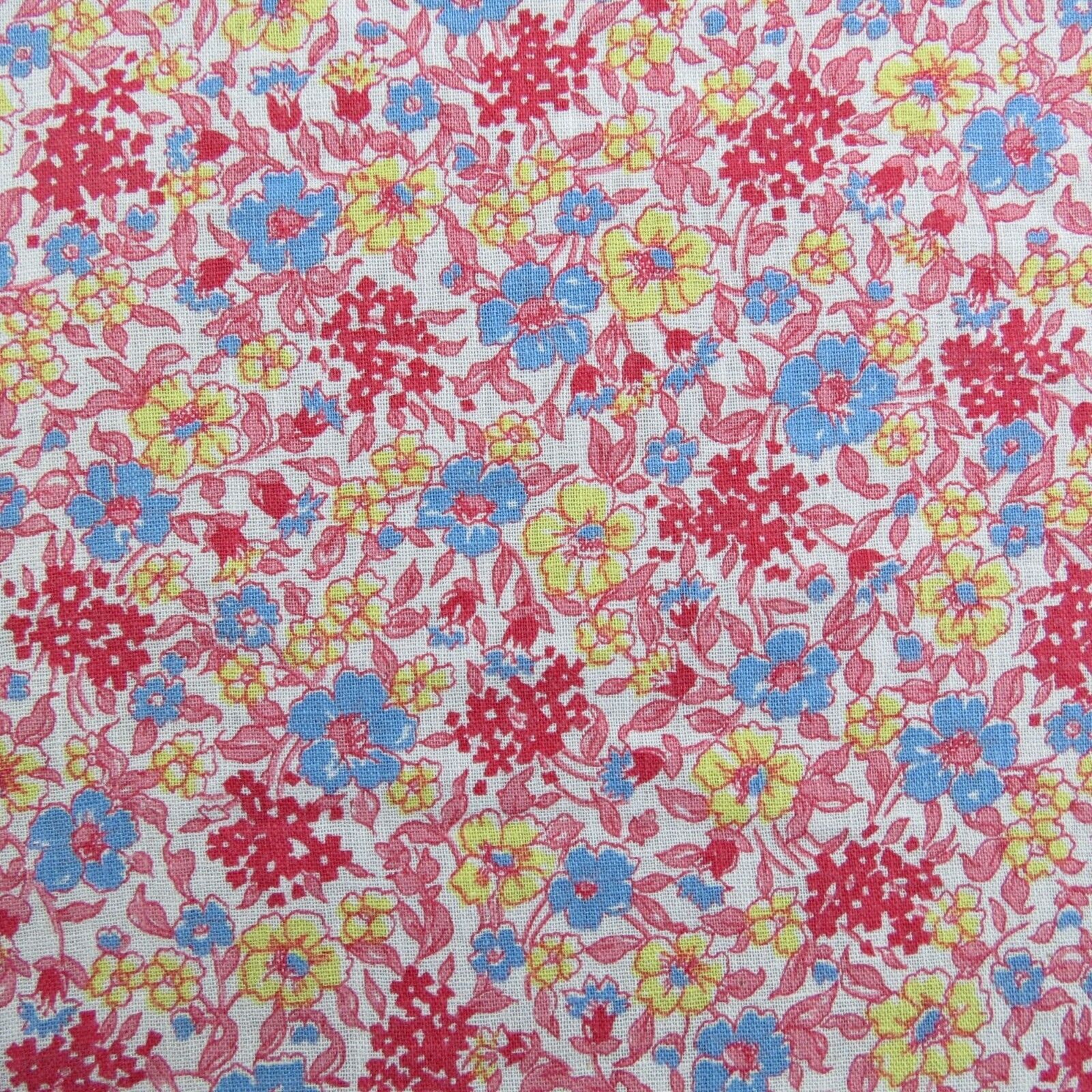 VINTAGE Red Yellow Blue Floral Lightweight Gauze Cotton Fabric 3pc approx 7.5yd