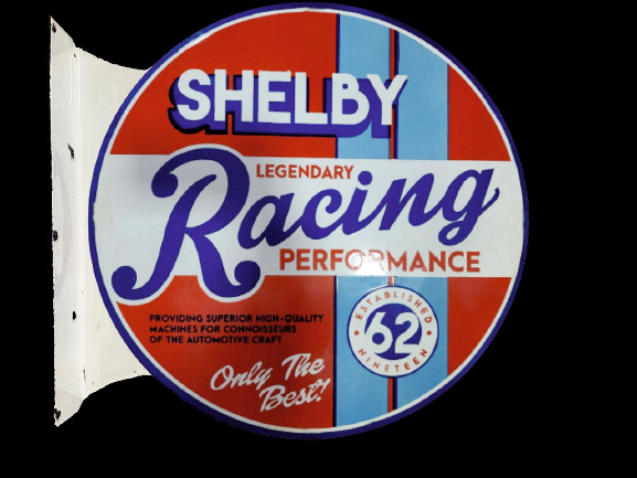 PORCELIAN SHELBY RACING ENAMEL SIGN SIZE 30 INCHES DOUBLE SIDED WITH FLANGE