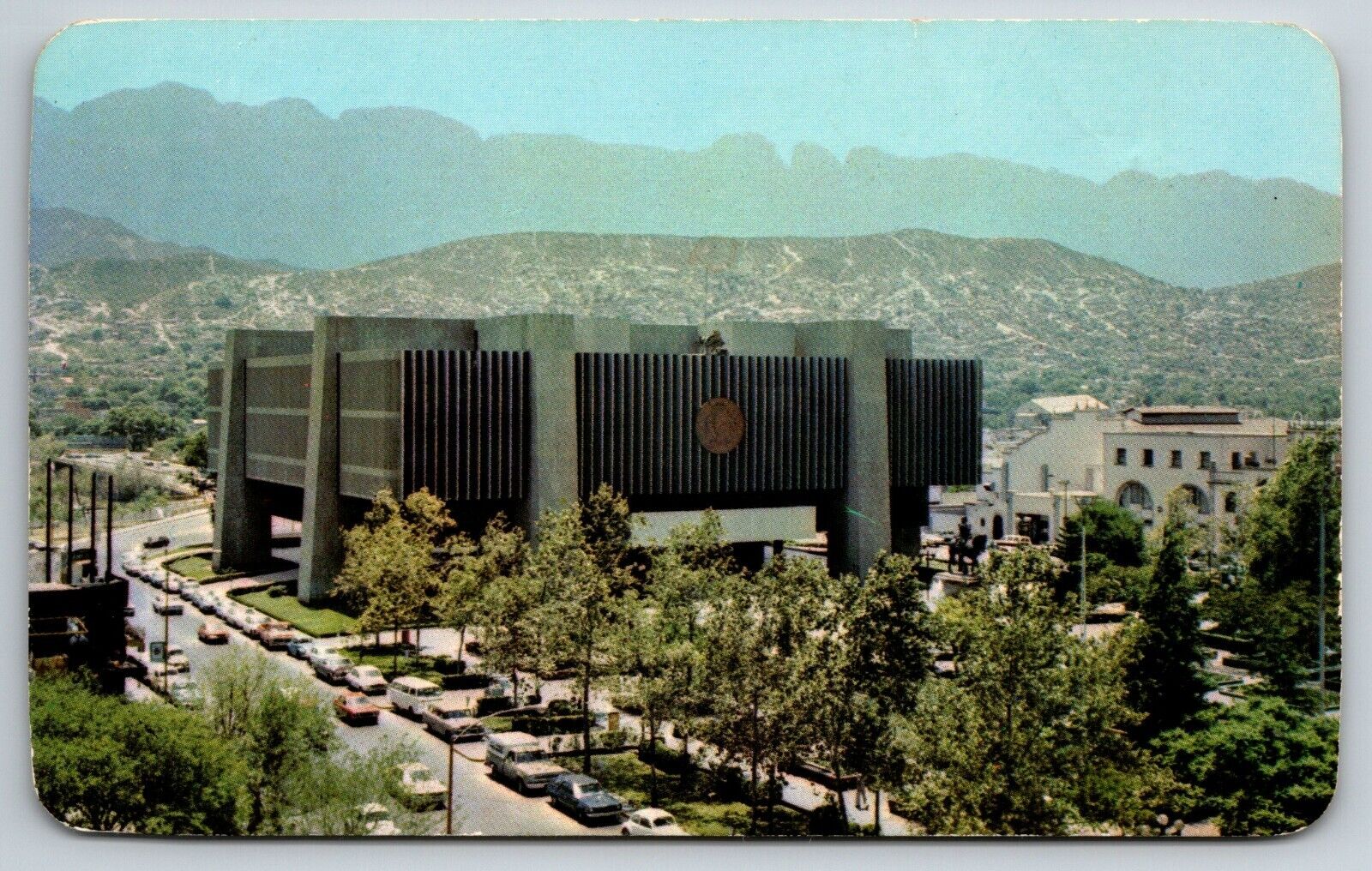 c 1970s City Hall Monterrey Nuevo Leon Mexico Aerial Street View Cars Postcard