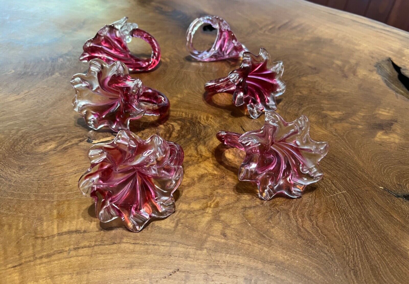 Vintage Cranberry Glass Napkin Rings Set of 6