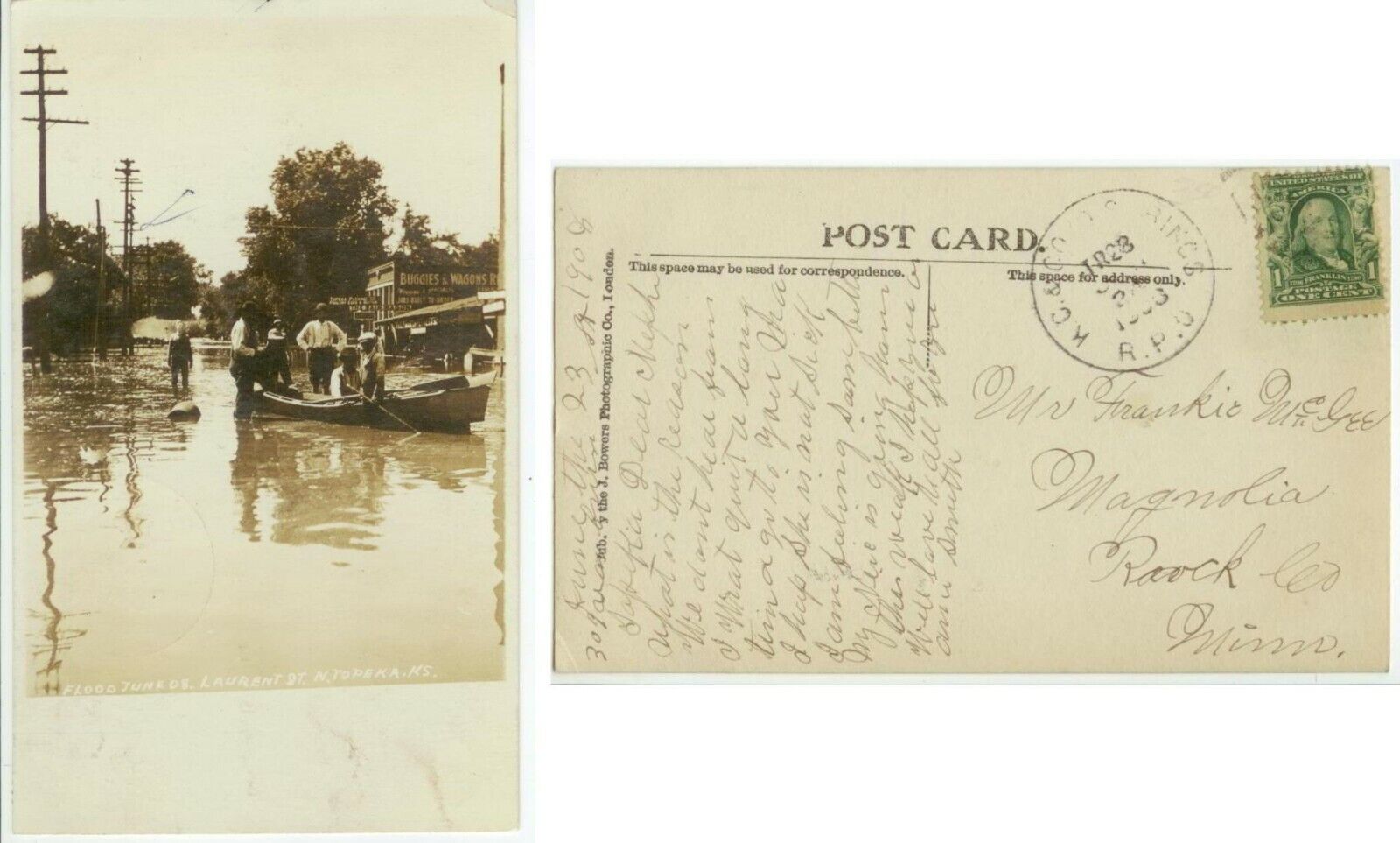 June 1908 Topeka Kansas Flood - Laurent St North Topeka Real Photo