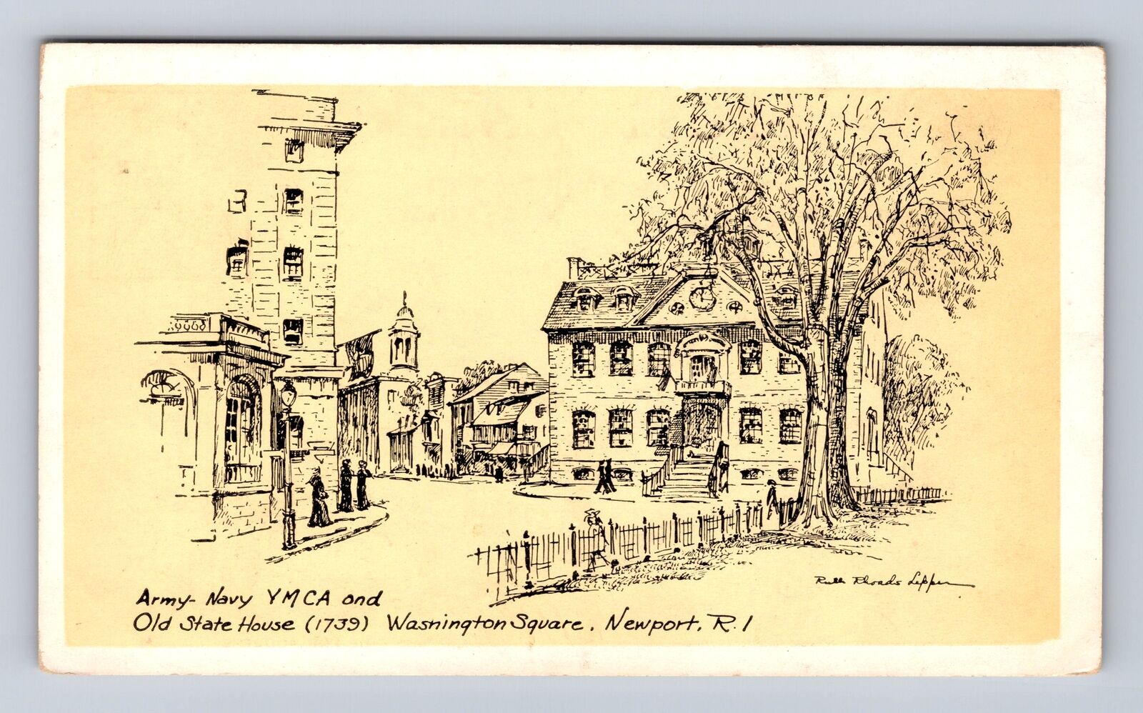 Newport RI-Rhode Island, Y.M.C.A Bldg., Old State House, Vintage Postcard