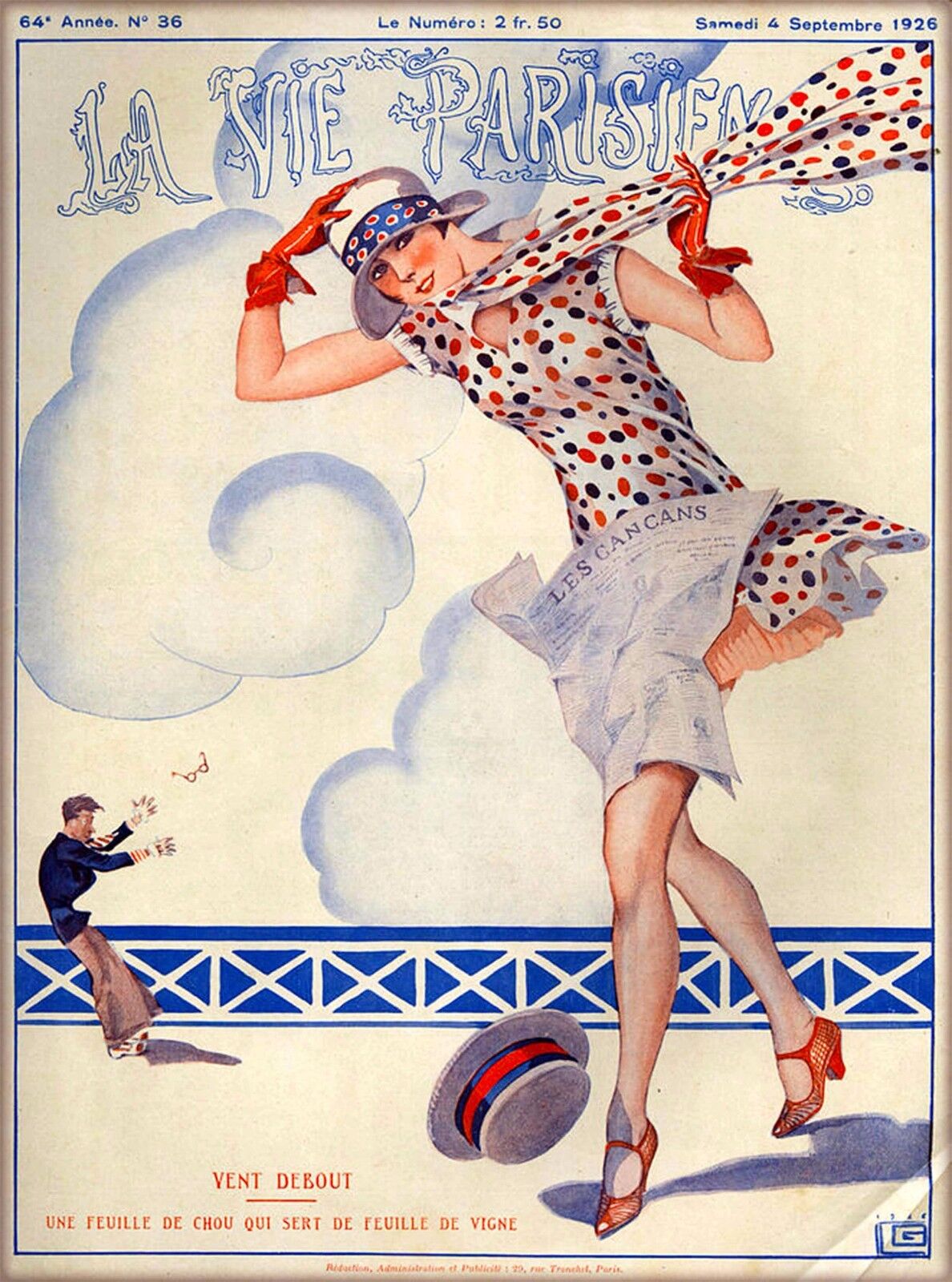 1926 La Vie Parisienne Vent Debout Girl France Travel Advertisement Poster Print