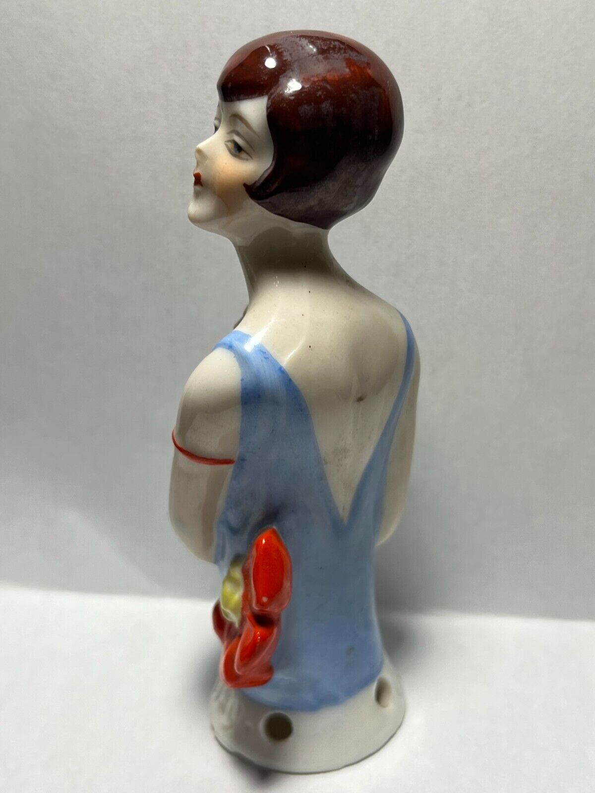 Antique Rare Half Doll Flapper  4 1/4”  German Porcelain