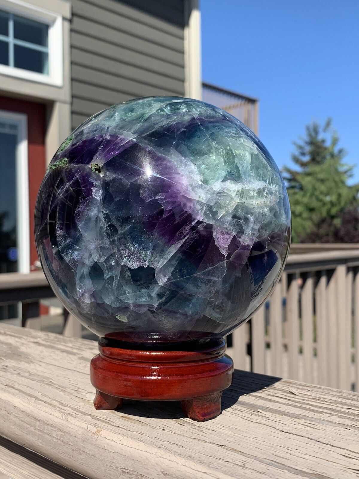 4,095g Rainbow Fluorite *HUGE* Sphere w/Stand •Over 9 Pounds *U.S. Based*