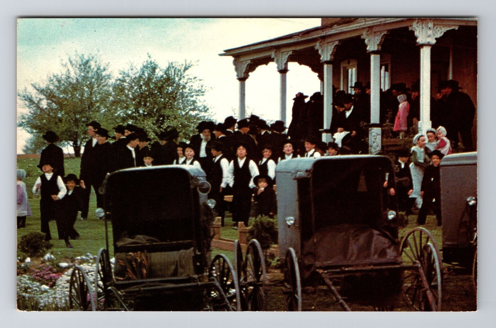 Lehigh County PA-Pennsylvania, Amish Worship Gathering, Vintage Postcard