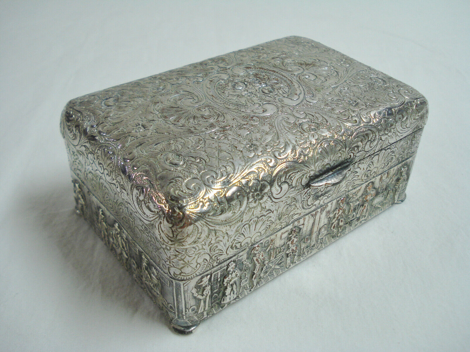 EG Webster & Son Silver Plate Cigarette Box Embossed Repousse Dancing Wedding