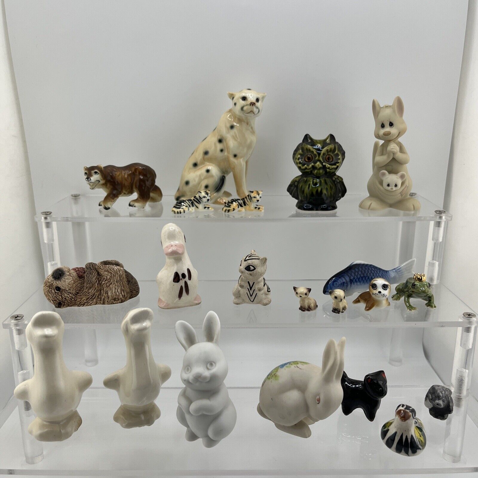 Large Lot Of 20 Miniatures Bone China Ceramic Clay Animals Owl Rabbit Cat More