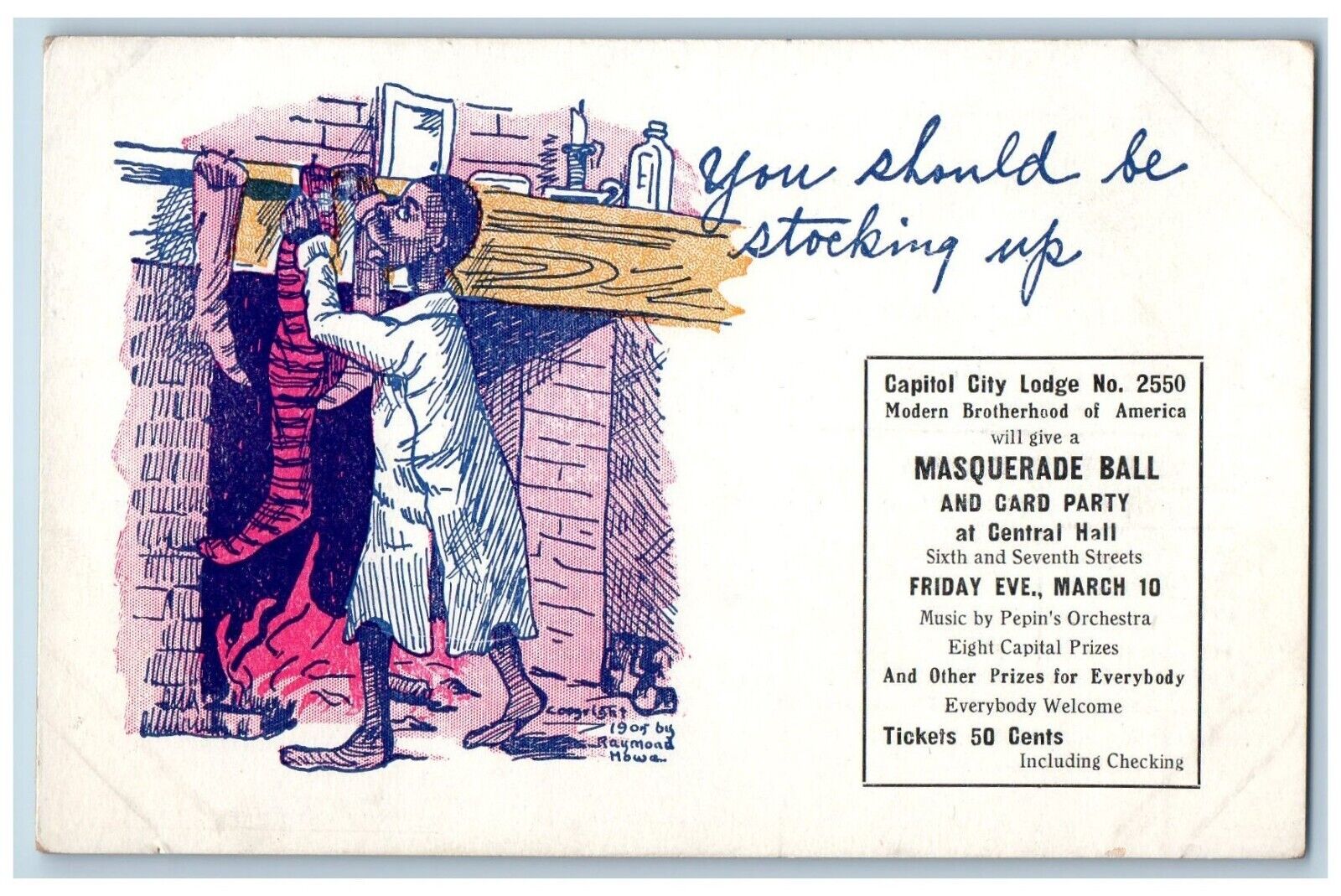 Raymond Howe Postcard Christmas Thief Capitol City Masonic c1910's Antique