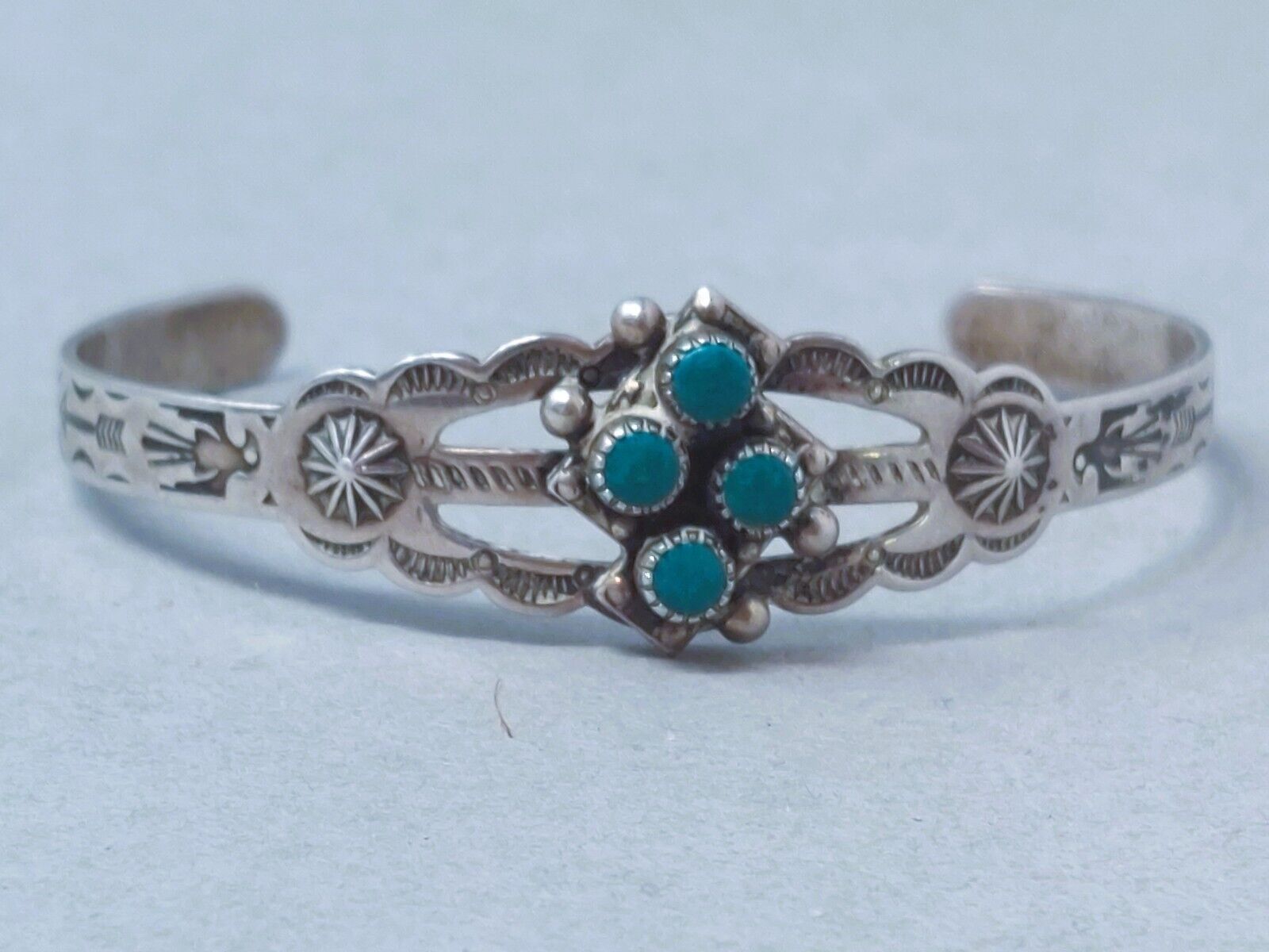 Fred Harvey Navajo Sterling Silver Turquoise Cuff Bracelet