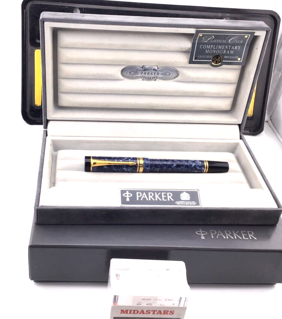 GRAIL MADE IN USA PARKER DUOFOLD Blue Marble Fountain Pen 18K M nib MINT