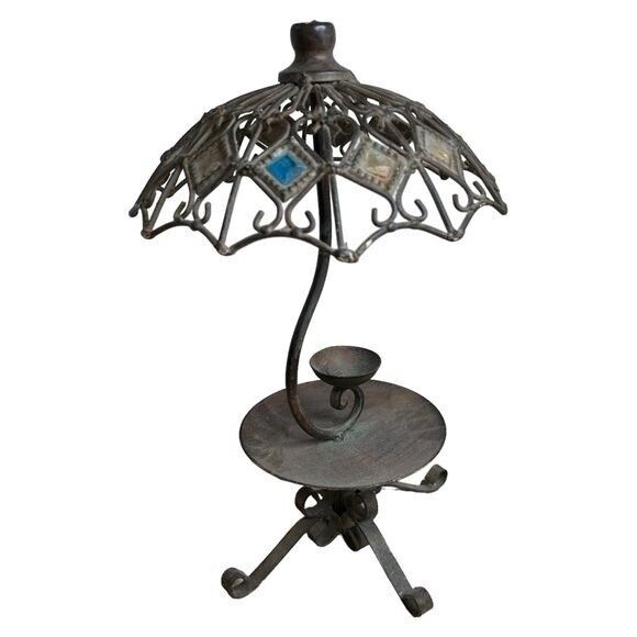 Antique Iron Shabby Victorian Parasol Candle Holder