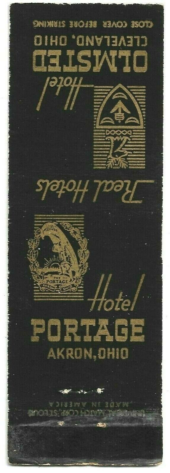 Hotel Portage  Akron & Hotel Olmsted Cleveland Ohio Empty Matchcover