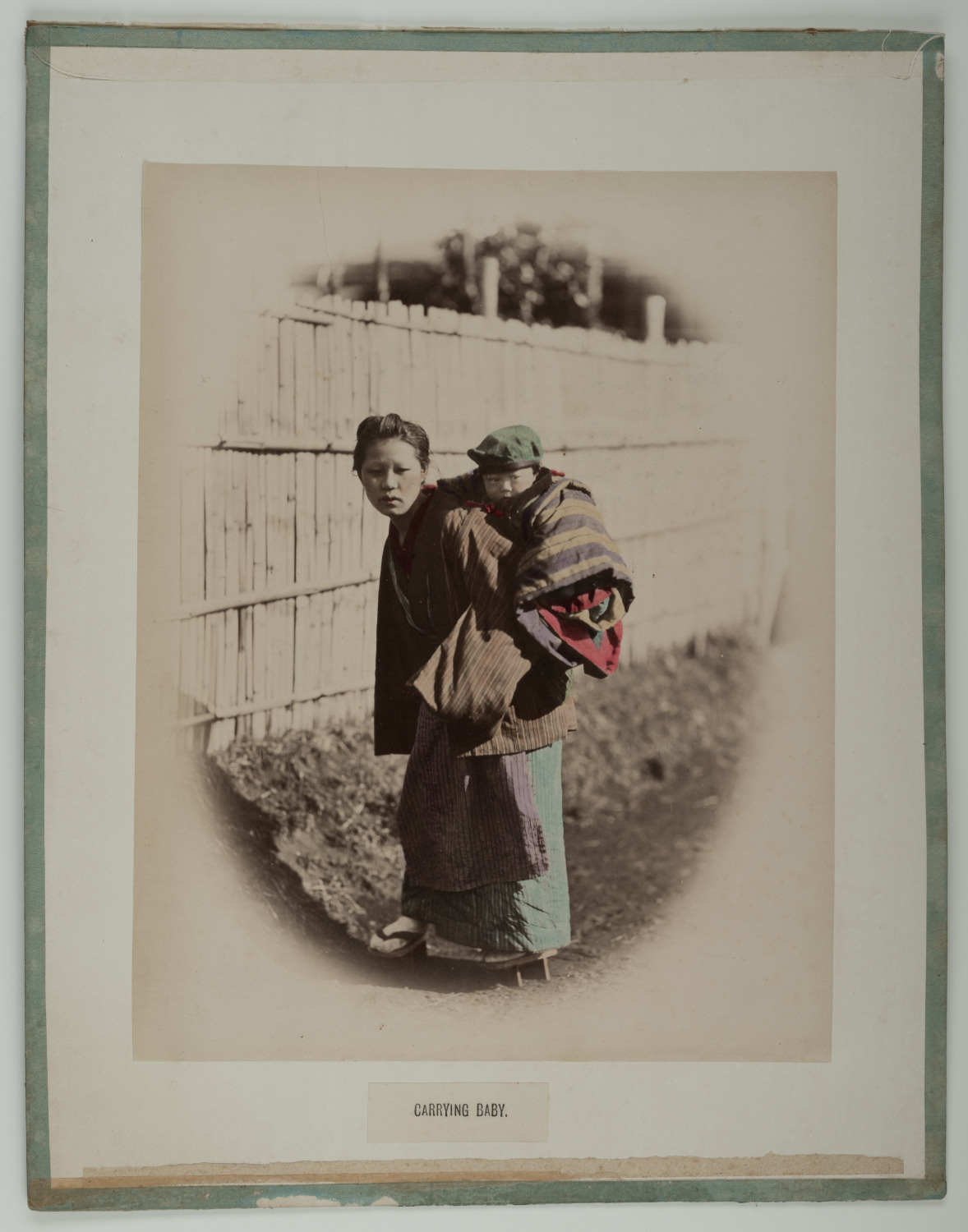 Motherhood, Woman Carrying Her Child, Japan Vintage Print. Back a view of the shawl