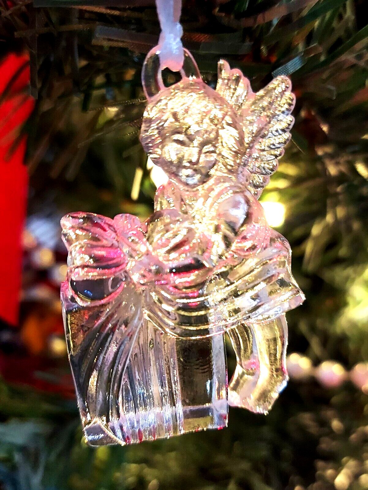 Gorham Crystal CHERUB w/GIFT BOX Christmas Ornament, Vintage, VGC