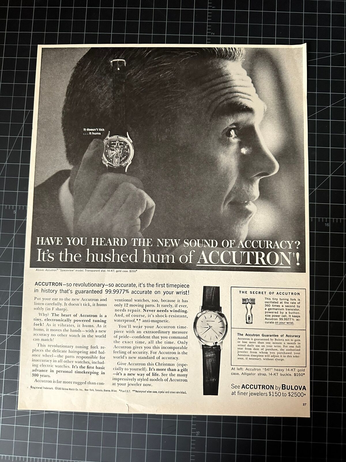 Vintage 1950s Bulova Accutron Watches Print Ad
