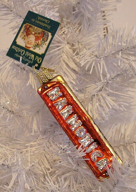 2007 OLD WORLD CHRISTMAS - RED/GOLD HARMONICA - BLOWN GLASS ORNAMENT NEW W/TAG