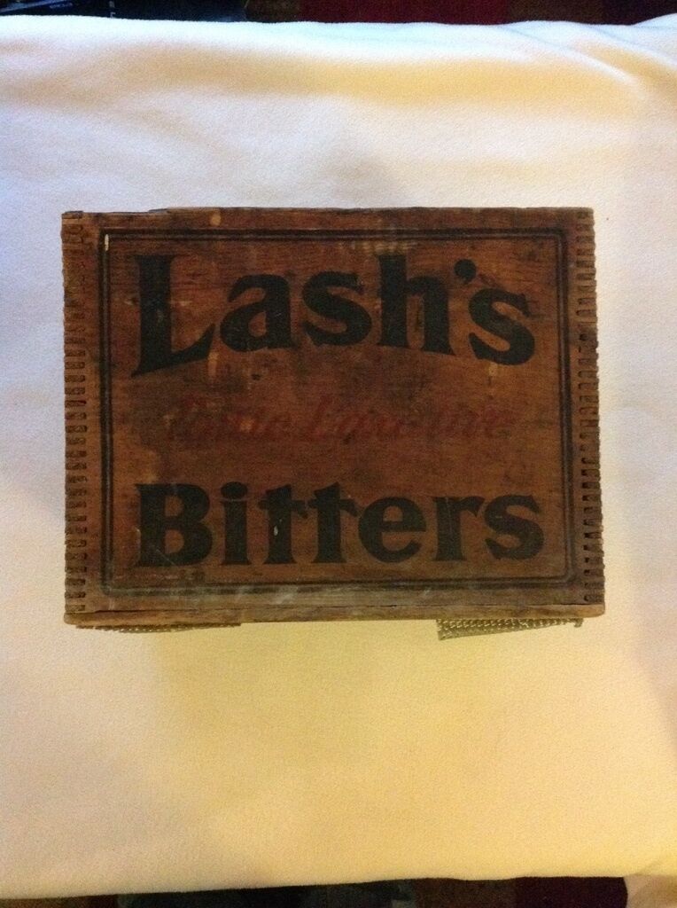 RARE ANTIQUE LASH\'S BITTERS TONIC LAXATIVE WOODEN BOX SHIPPING CRATE WOOD