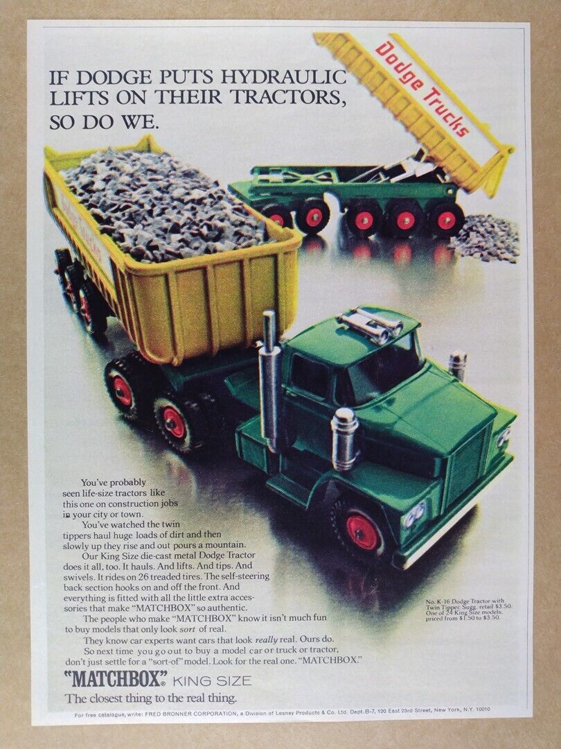 1969 Matchbox King Size Dodge Tractor with Twin Tipper vintage print Ad