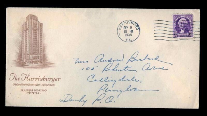 1935 vintage THE HARRISBURGER envelope ANDREW BUSTARD 