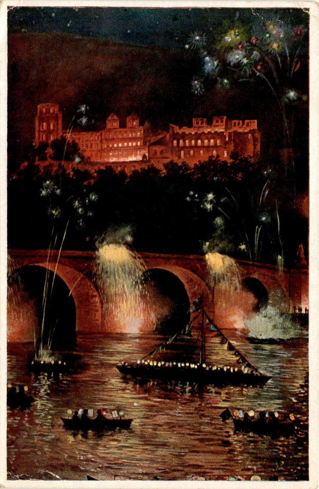 Heidelberg Castle Schloßbeleuchtung Postcard 1901 Heritage