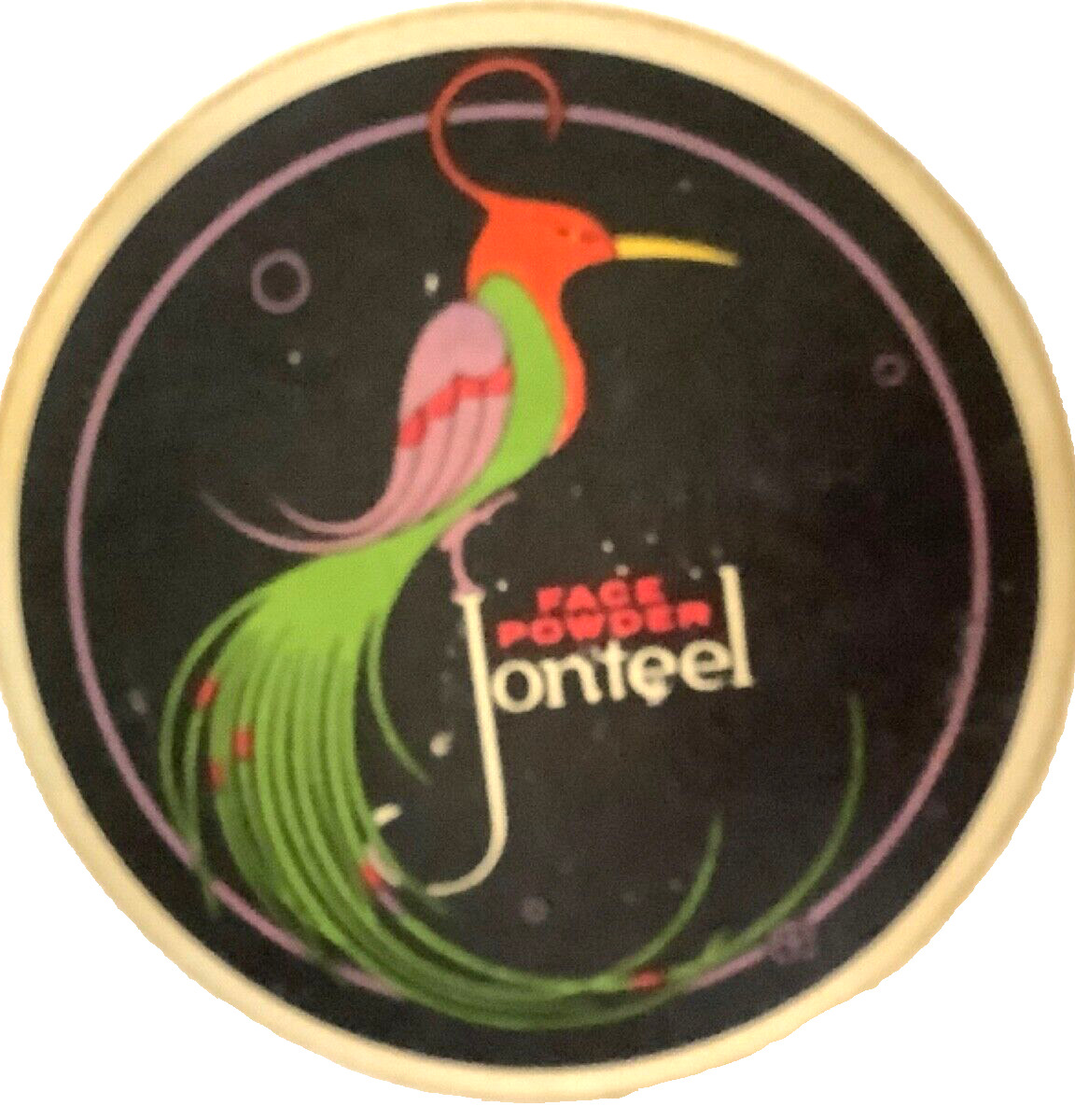 💋 PRE 1920s JONTEEL EXODIC BIRD of PARADISE Brunette FACE POWDER BOX Antique 💋