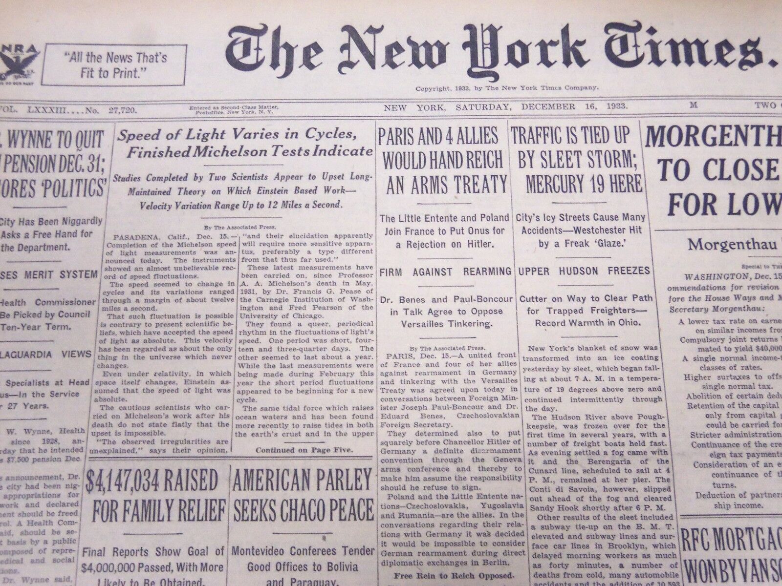1933 DECEMBER 16 NEW YORK TIMES - SPEED OF LIGHT VARIES IN CYCLES - NT 5272