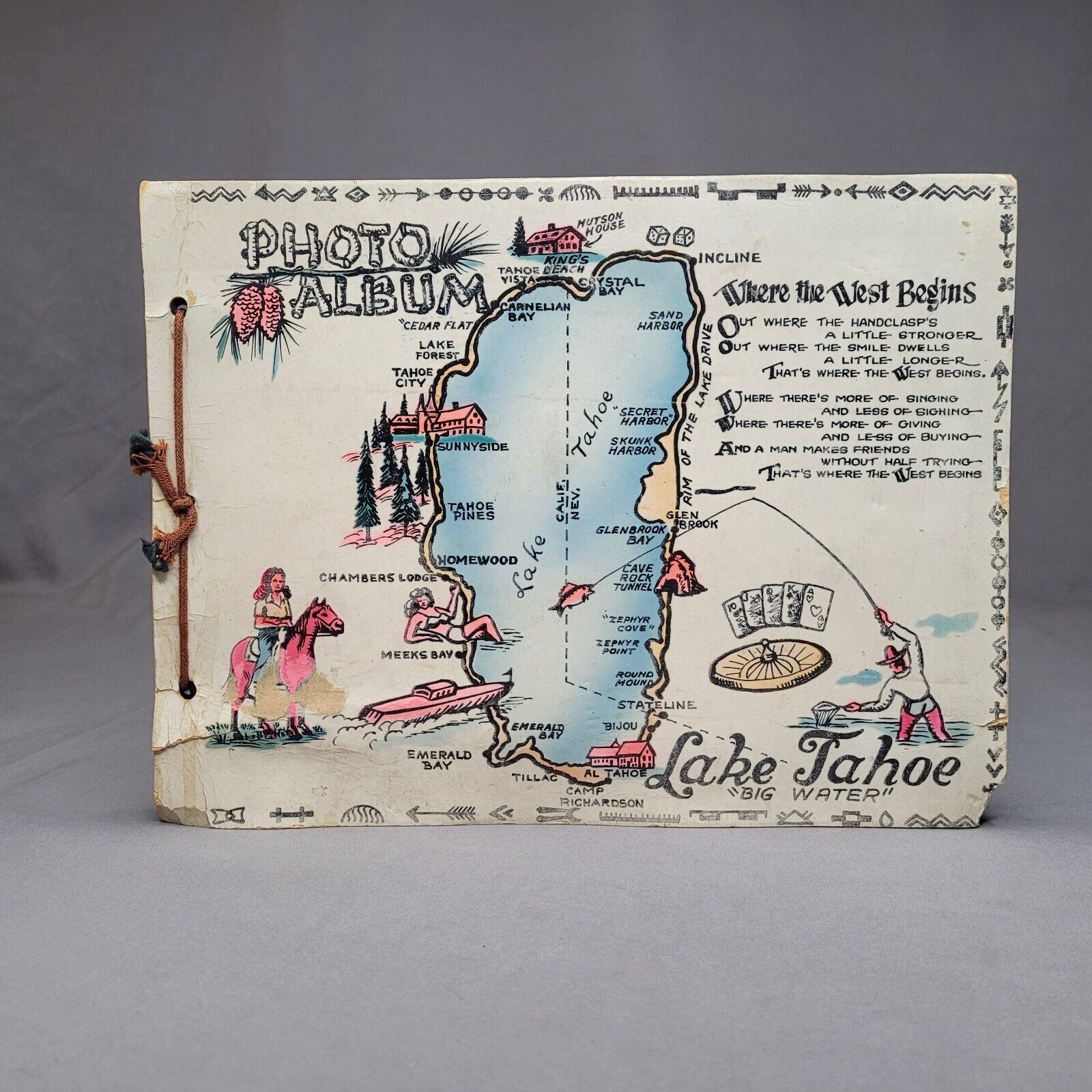 Vintage Lake Tahoe Photo Album Big Water String Bound No Photographs Included