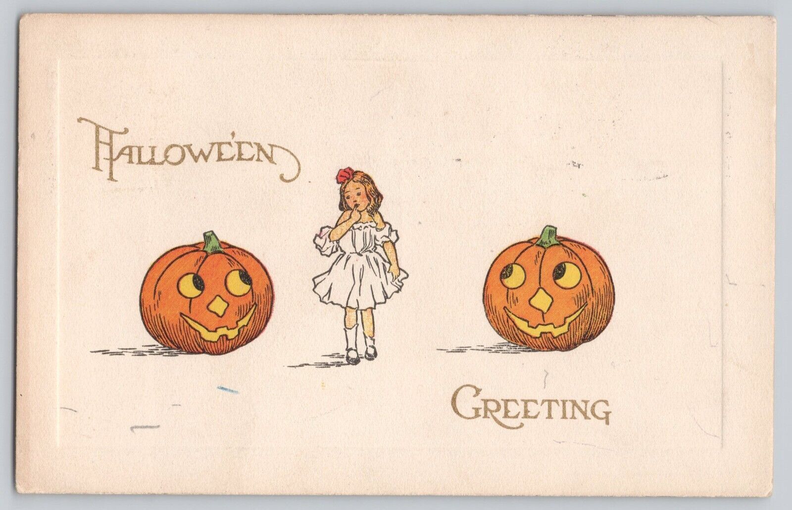 1912 Halloween Greeting Postcard JOL Jack O\'Lantern and Girl Postcard Gibson
