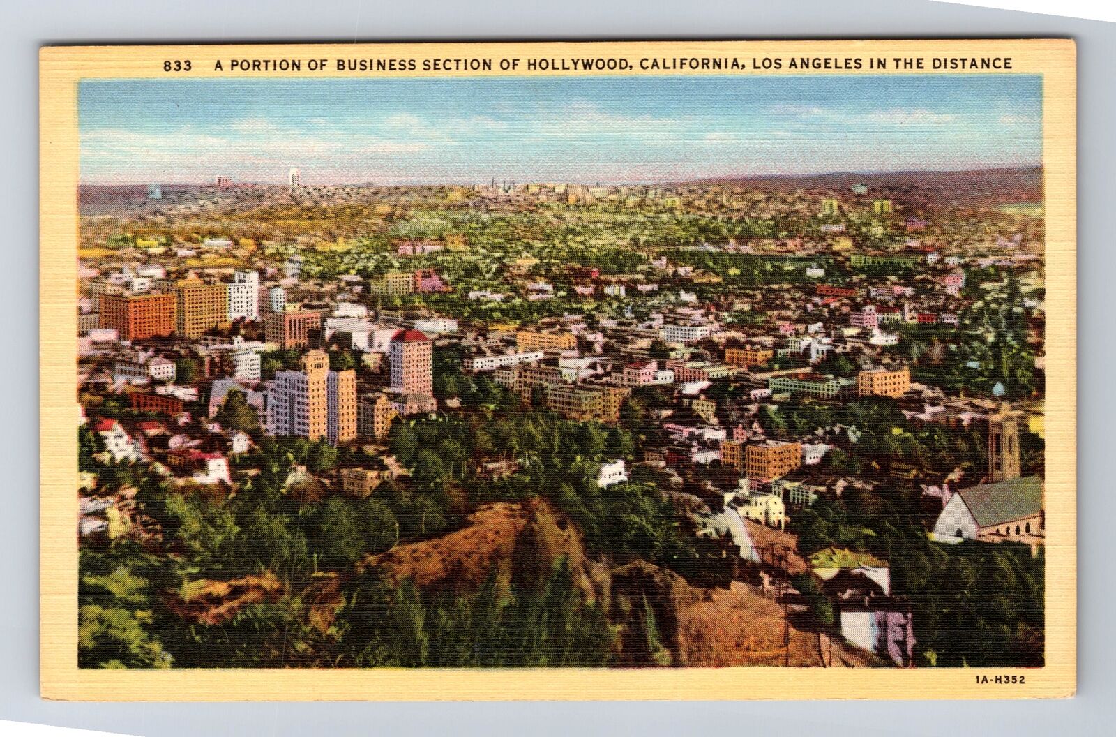 Hollywood CA-California, Aerial Business Section, Antique, Vintage Postcard