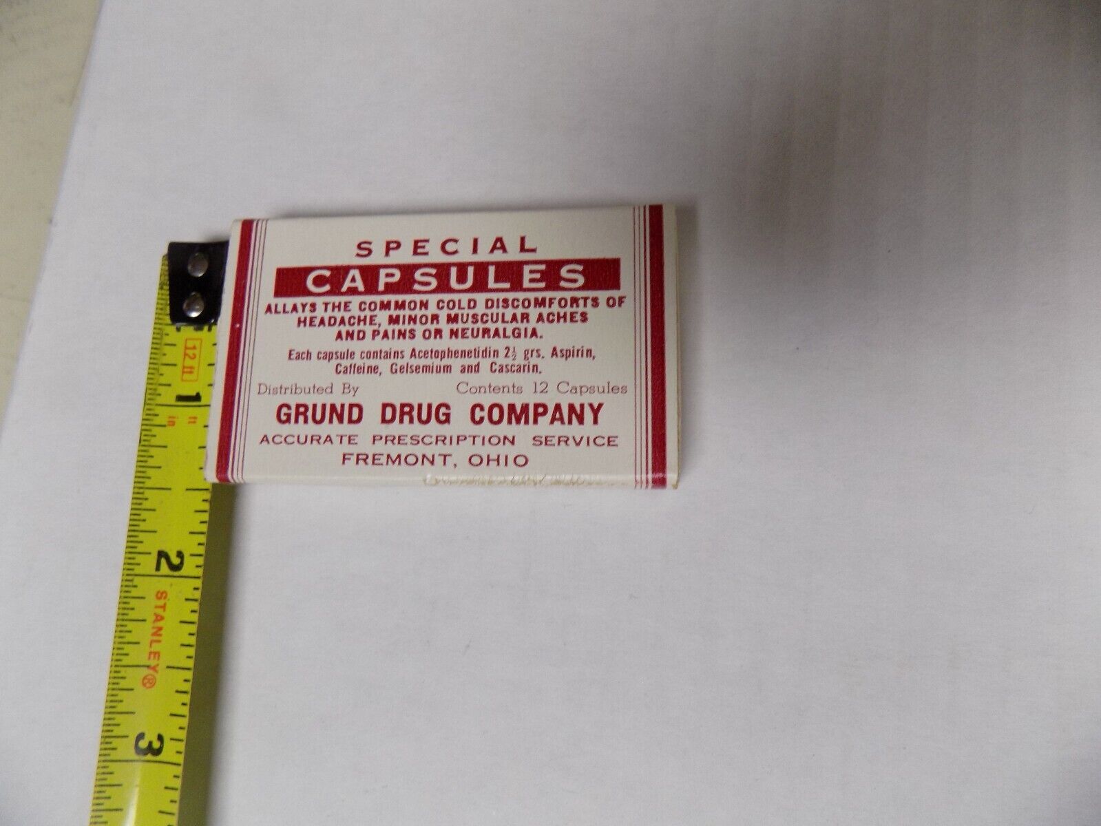 Advertising NOS original box medicine pharmacy Grund Drug company Freemont Ohio